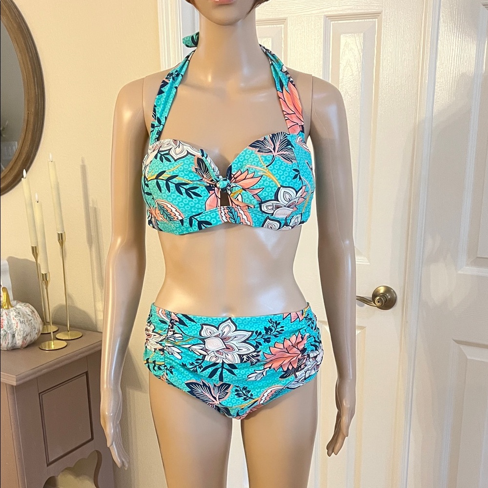 Caribbean Joe Floral Bikini - Blue and Coral